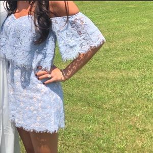 Blue lace off the shoulder romper